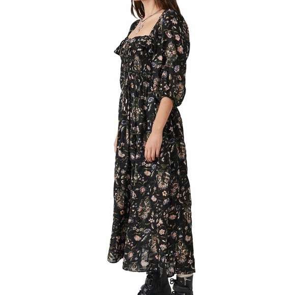 FREE PEOPLE Oasis Floral Printed Midi Dress Black Combo - M - Picture 5 of 5